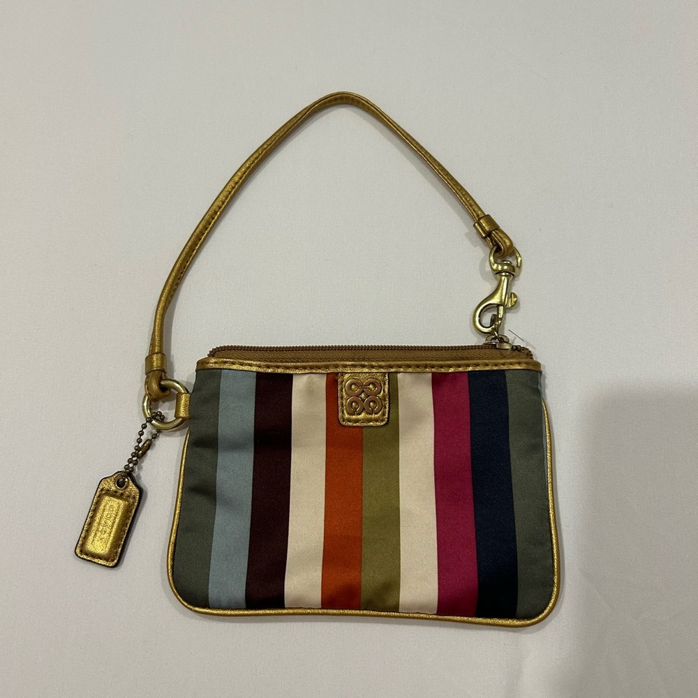 Coach Gold and Green Wristlet Clutch with Gold Hardware